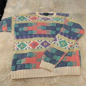 Vintage Britches Hand Knit Chunky Pastel Crewneck Sweater Size Large